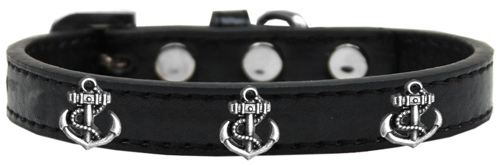 Silver Anchor Widget Dog Collar Black Size 10